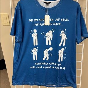 NWT Ouku Brand getting old t-shirt size XXL. Polyester. Short sleeve. Stretchy.